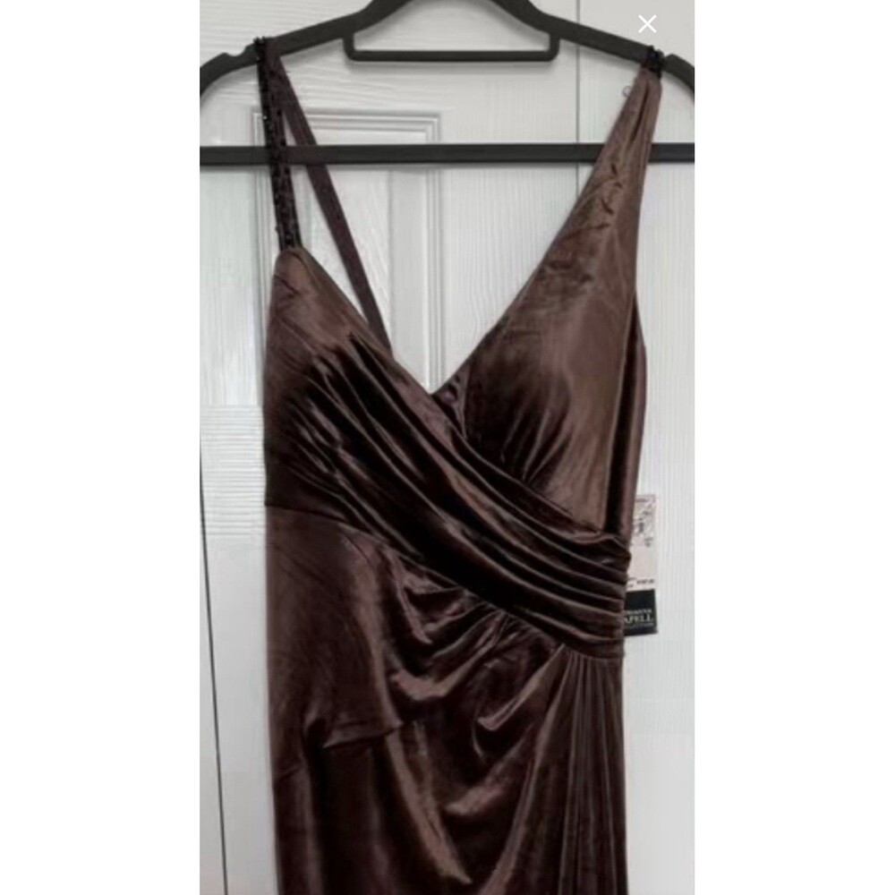 NWT Adrianna Papell Asymmetric Pane Gown Brown Espresso Size 12